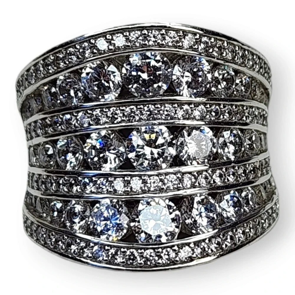 Statement Ring Sterling Silver 925 Cocktail Cubic Zirconia Ring Size 8.25